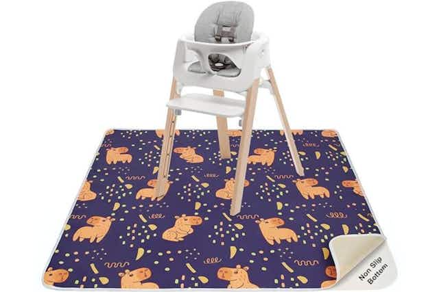Under High Chair Waterproof Mat, Just $10 on Amazon card image