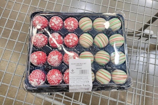 holiday cake balls in a cart