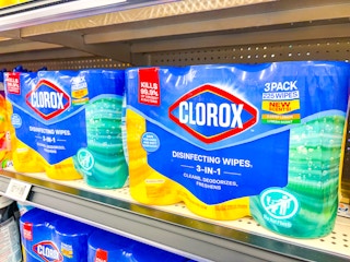 three pack of clorox wipes on walmart shelf
