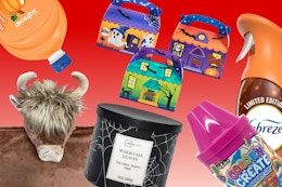 6 products: soap refill, hooded blanket, Halloween candle, craft set, air freshener & trick-or-treat boxes