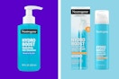 two blue bottles of skincare products