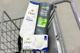 dove body washes in a walgreens shopping cart