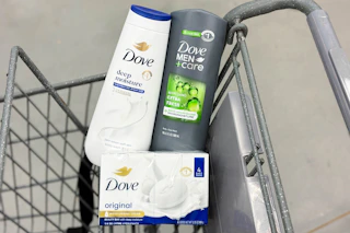 dove body washes in a walgreens shopping cart