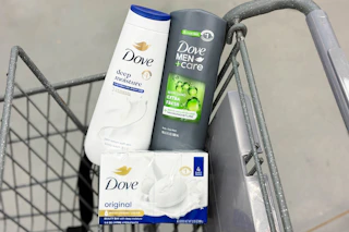 dove body washes in a walgreens shopping cart