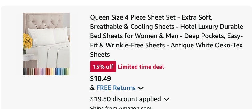 sheet set Amazon receipt