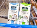Vanilla and Unsweetend So Delicious coconut milk in a Walmart cart