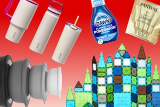 Carote tumblers, Dawn PowerWash, Pantene hair rescue, magnetic tiles, and mixing bowls