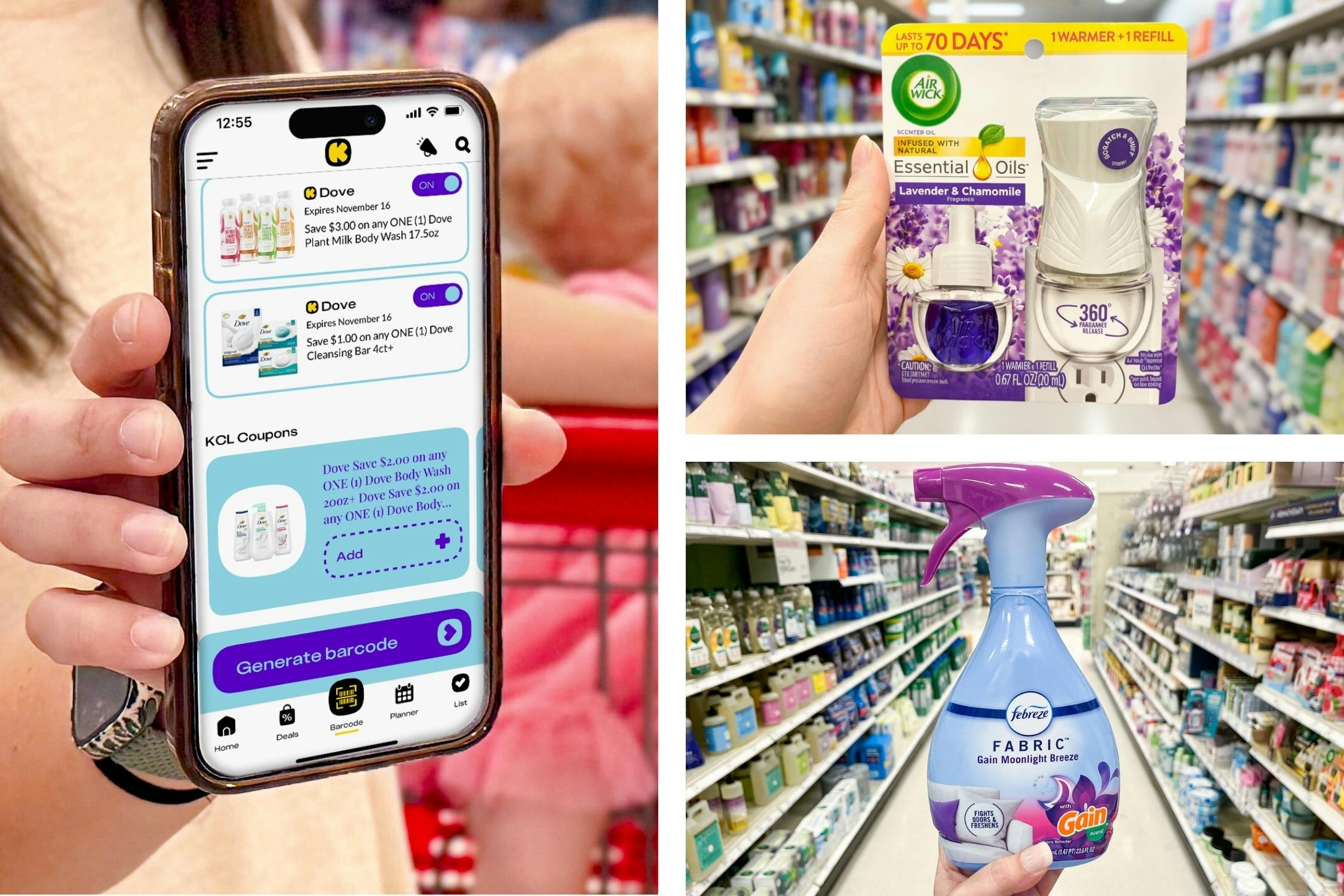 1-clip phone, air wick, febreze 3-photo collage