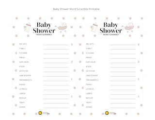 Baby Shower Word Scramble game printable