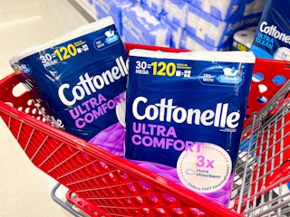 Two Cottonelle Toilet Paper Mega Roll 30-packs in Target shopping cart
