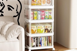 a storage bin in the corner