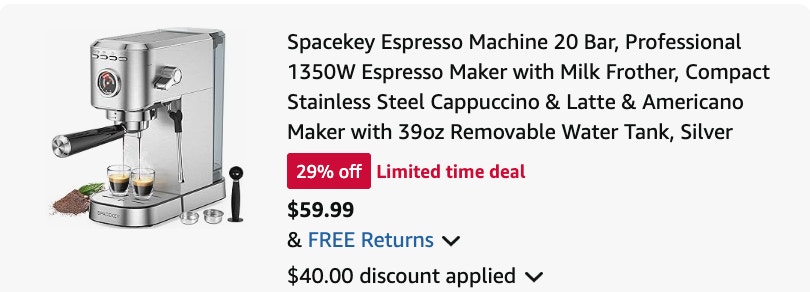 Espresso machine Amazon receipt