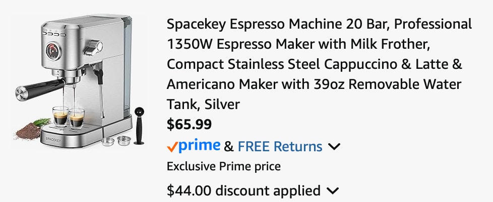 Espresso machine Amazon receipt