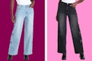 womens jeans on a pink background