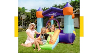 kids playing a jumping castle