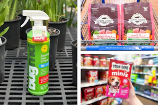 Bug spray, dog food & dog treats