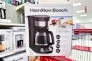 hamilton beach coffee maker sitting on top a target cart
