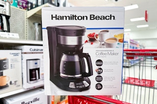 Hamilton Beach 12 Cup Programmable Coffee Maker sitting on a Target cart