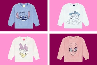 4 stock images of the Character Toddler Lurex Mohair Sweaters: Stitch, Bluey, Daisy & Spider-man