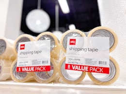 two packs of office depot shipping tape on shelf