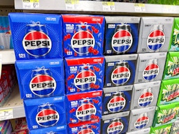pepsi twelve packs stacked in walgreens