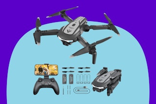 JSDOOGOO Drone with Camera on a blue background.