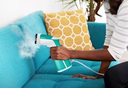 hand holding a sunbeam handheld steamer 