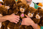 an arm full of build a bear lil cubs for national hug day