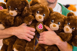 an arm full of build a bear lil cubs for national hug day