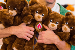 an arm full of build a bear lil cubs for national hug day