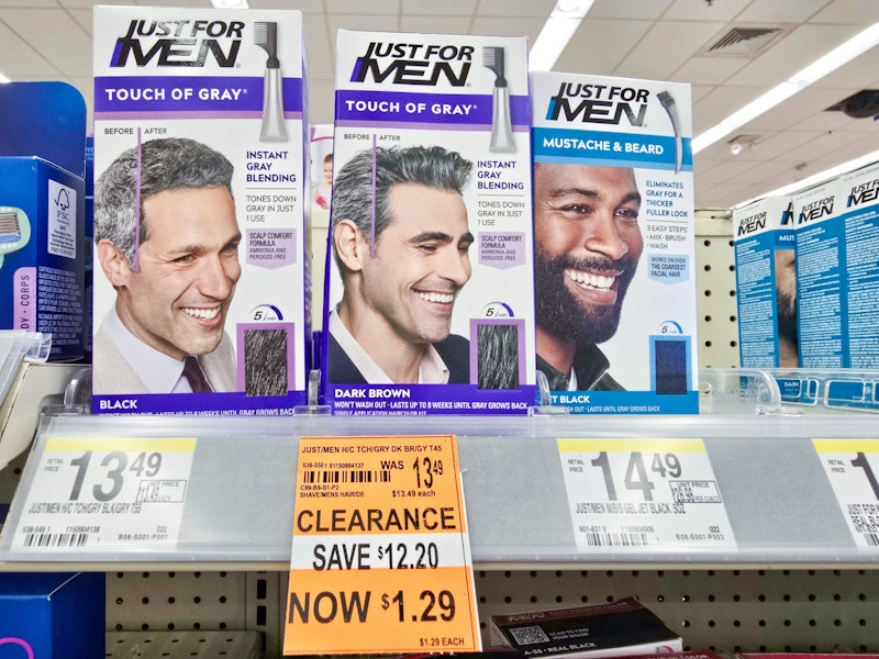 $1.29 clearance sign by just for mens hair dye