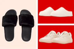 3 different pairs of womens lululemon shoes: slides, mules & sneakers