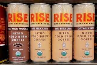 rise nitro cold brew coffees on shelf