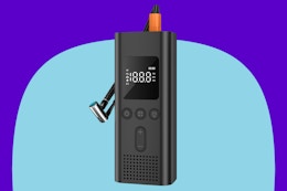 AIRSURE Tire Inflator Portable Air Compressor on a blue background.