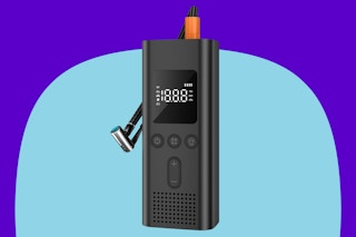 AIRSURE Tire Inflator Portable Air Compressor on a blue background.