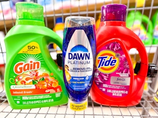 Gain, Tide, Dawn household products inside cart