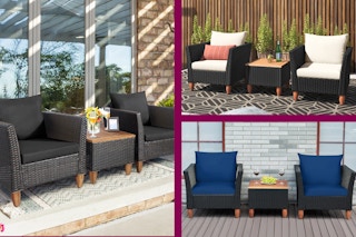 collage of a 3 piece patio set