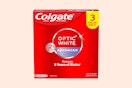 a box of colgate optic white toothpaste