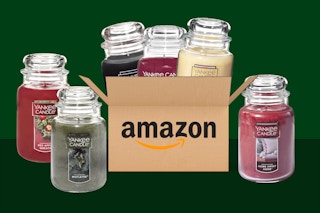 6 yankee jar candles in an amazon box