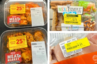 groceries with discounted price stickers on them