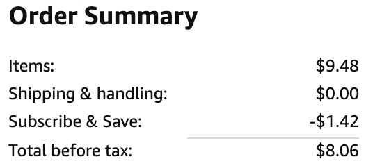 an amazon order summary ending in $8.06