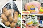 easter grocieries ham, veggies, potatoes 3-photo collage