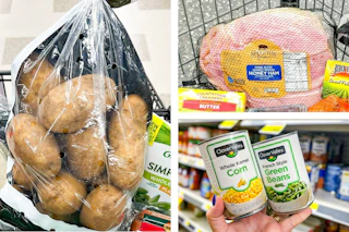 easter grocieries ham, veggies, potatoes 3-photo collage