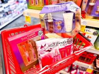 Juicy Couture, Ed Hardy and White Diamond fragrance gift set in cart