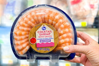hand holding a kroger shrimp platter