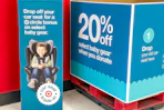 target car seat trade in signage and donation box