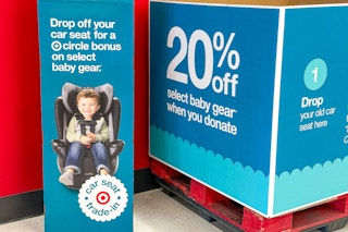 target car seat trade in signage and donation box