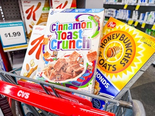cvs shopping cart with cereal boxes