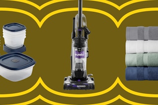 Rubbermaid storage, Eureka vacuum, towels