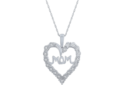 White Diamond "Mom" Heart Necklace